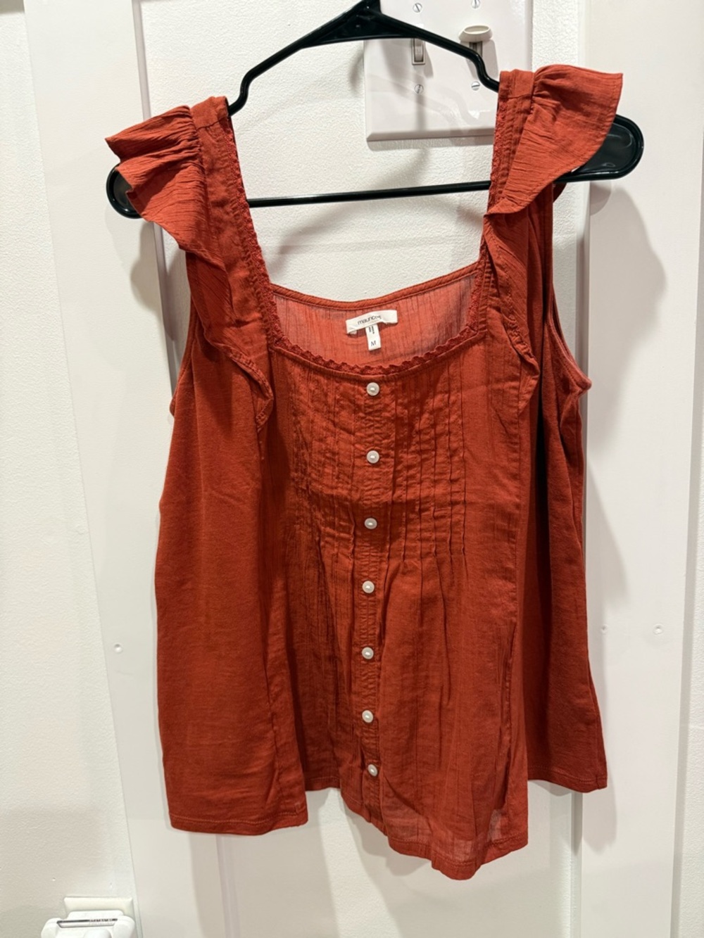 Maurices Rust Ruffle-Shoulder Button Front Tank